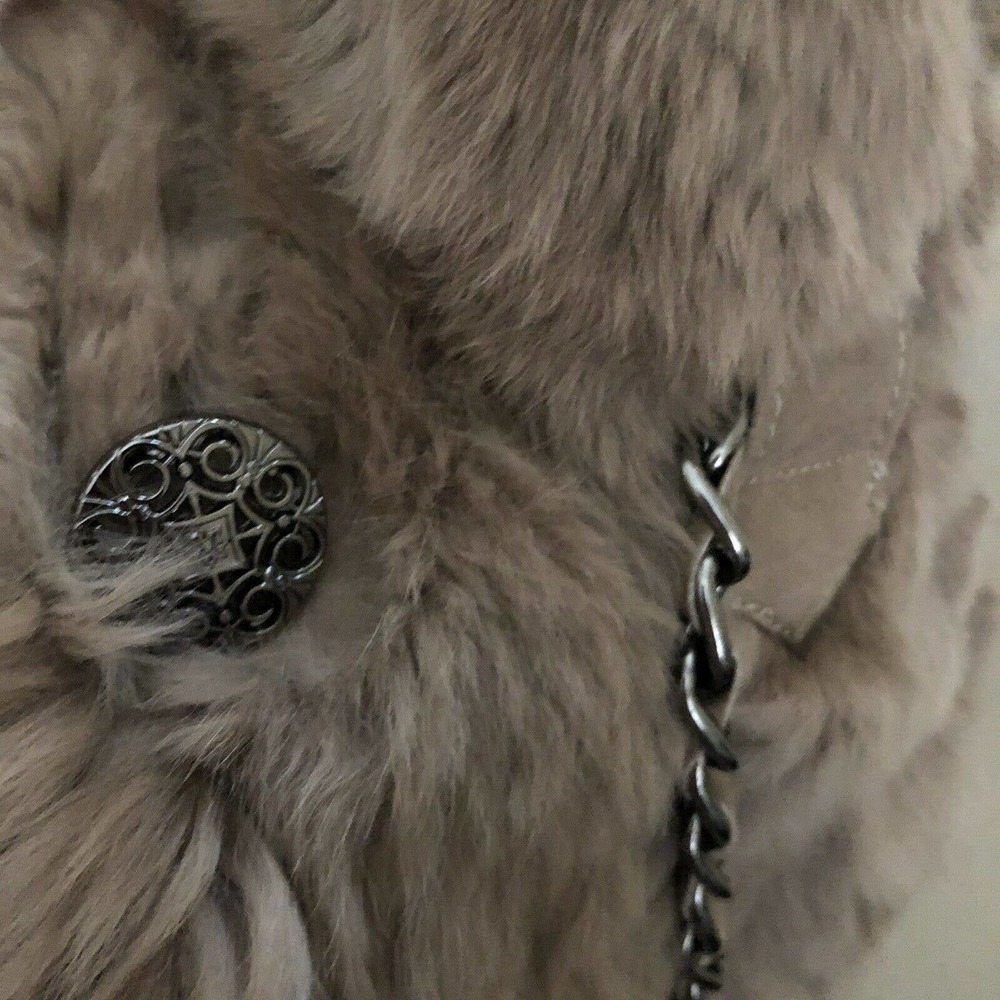 Love Token Natural Rabbit Fur Vest Taupe Sz XS Chain Belt Faux Suede Buttoned - Picture 4 of 8